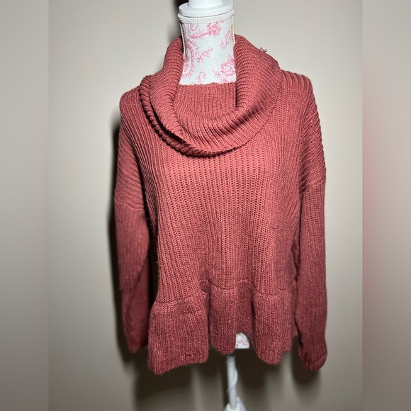 Chunky Knit Sweater Listicle Mauve Cropped Cowl Neck Acrylic size Small - Picture 1 of 11